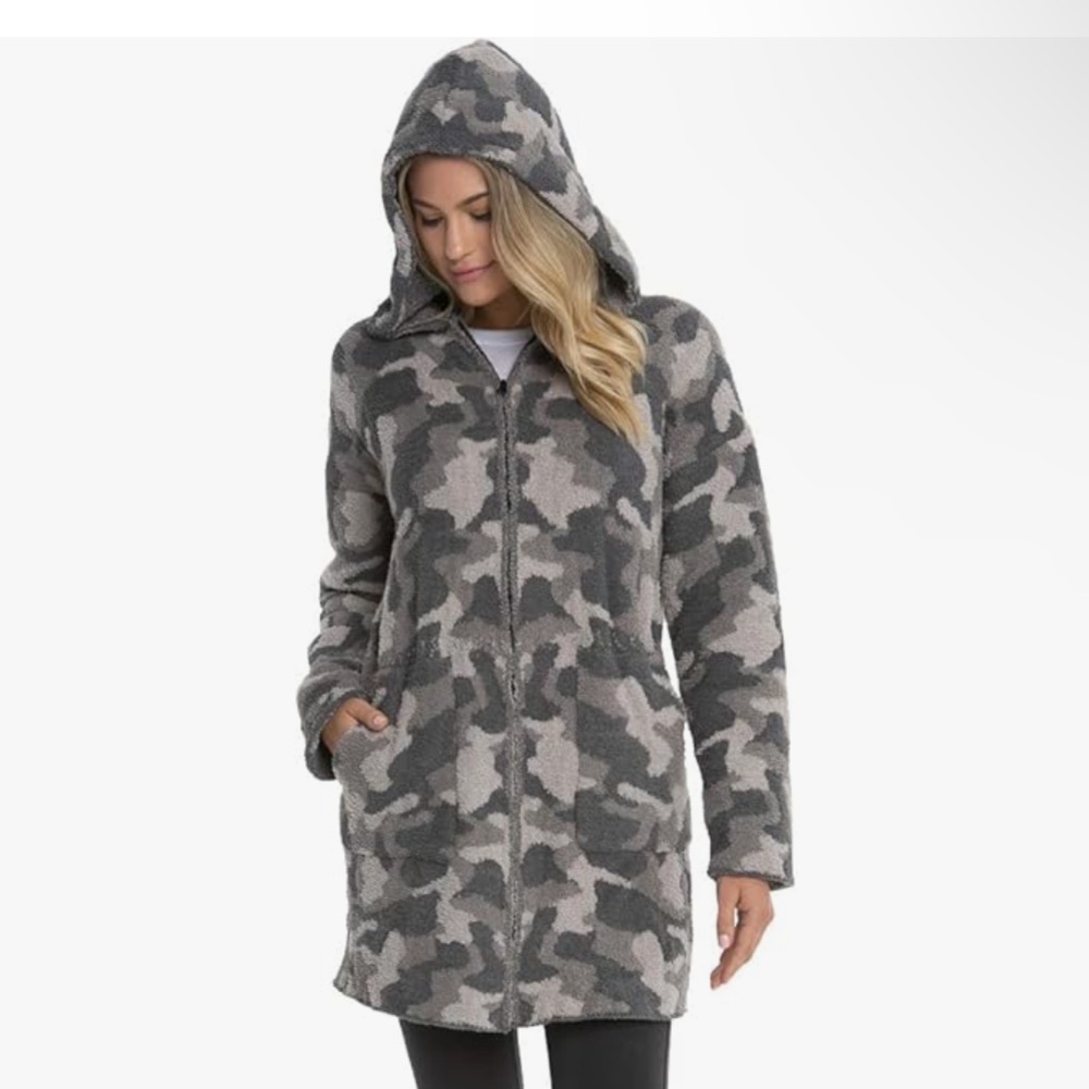 Barefoot Dreams CozyChic Camo Anorak, Hooded Zip-Up Jacket for Women Size Small - Picture 4 of 14